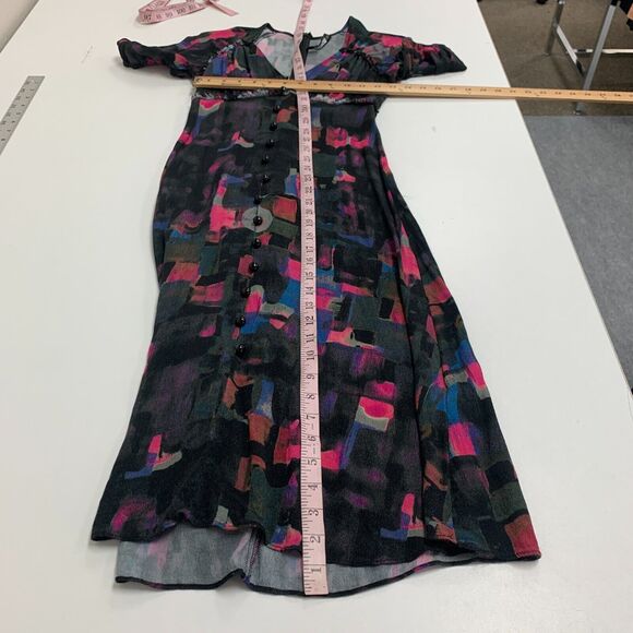 Plenty Tracy Reese Midi Dress XSP Petite Back Zip Round Buttons Puff Sleeve Geo - Picture 9 of 16